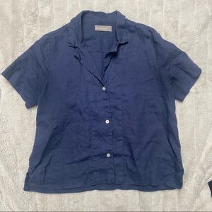Everlane linen short sleeve notch shirt in dark blue, size 4